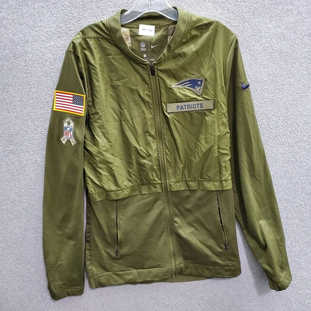 New England Patriots Men Jacket Small Olive Salute To Service USA Nike Full‎ Zip